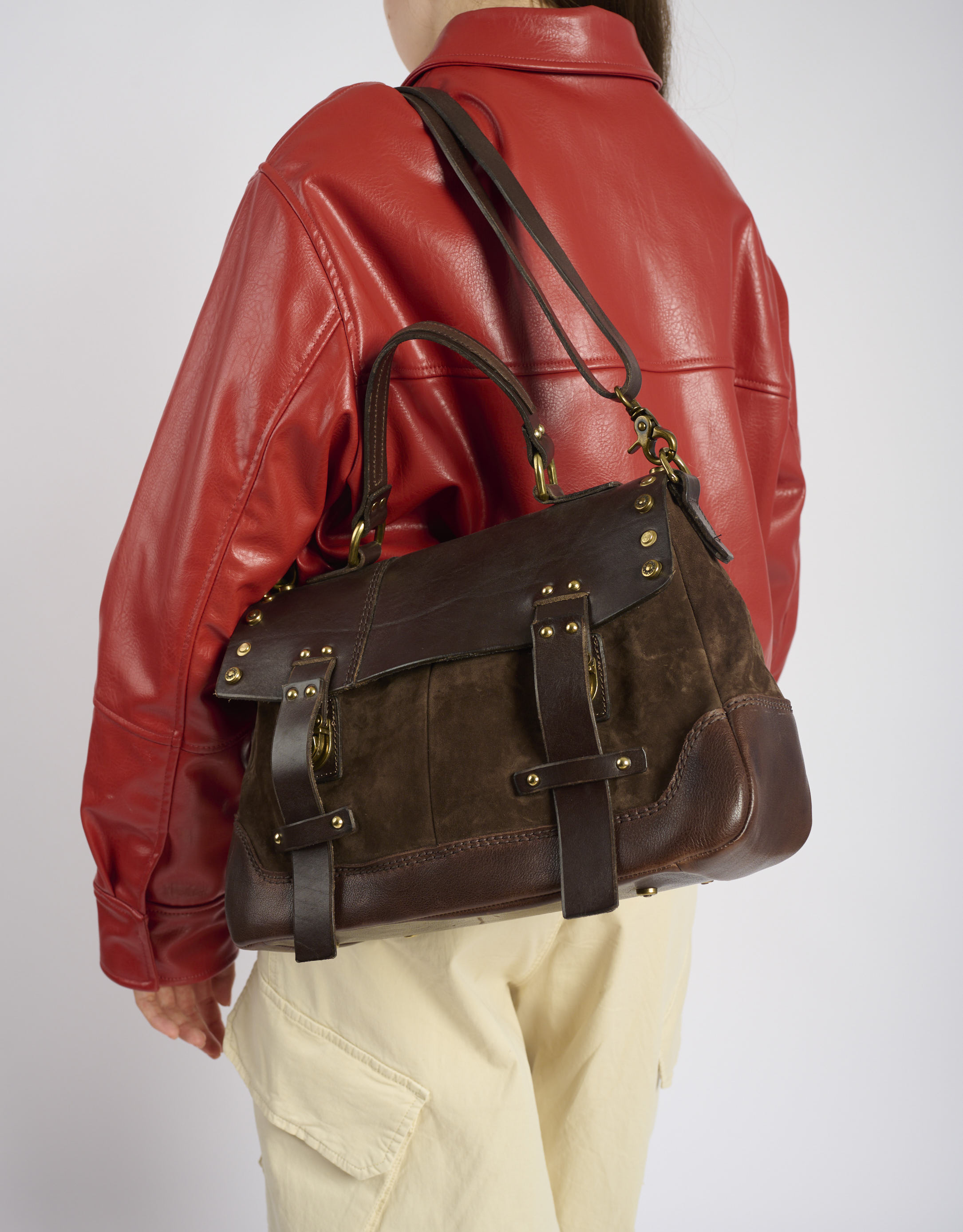 A.S. 98 - תיק עור וזמש שתי רצועות - חום כהה1