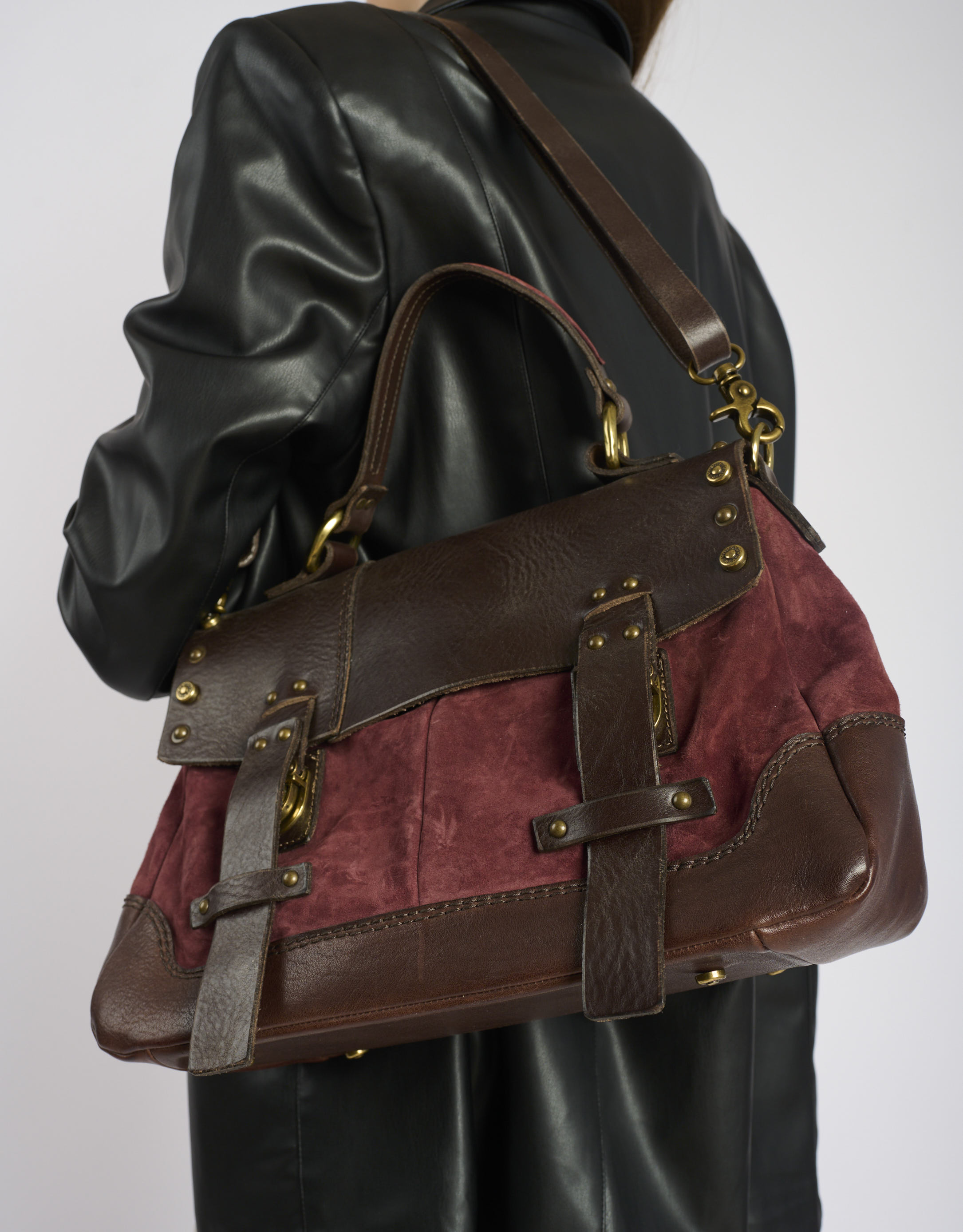 A.S. 98 - תיק עור וזמש שתי רצועות - בורדו4