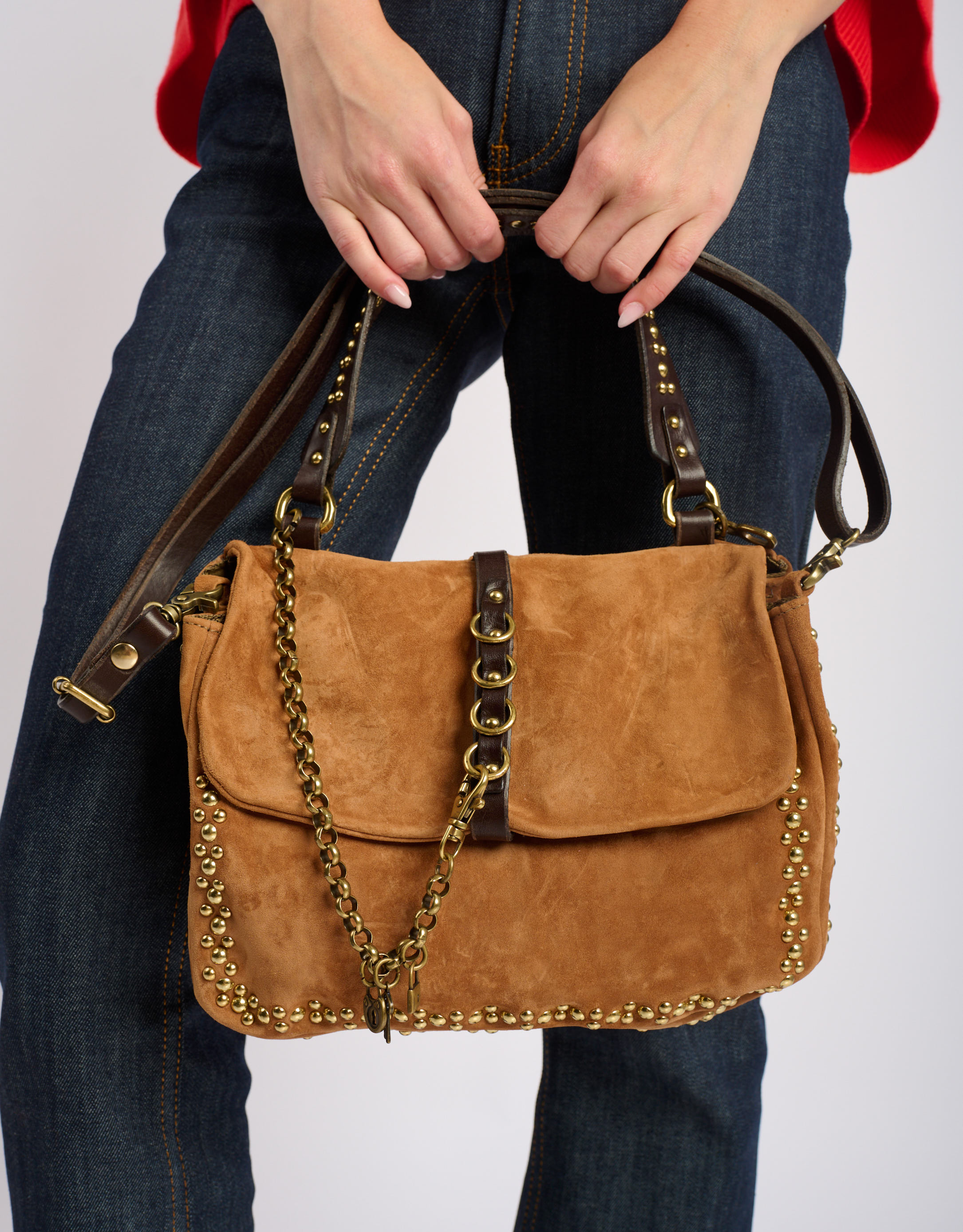 נעלי נשים - A.S. 98 - תיק  זמש קטן שרשרת - קאמל1