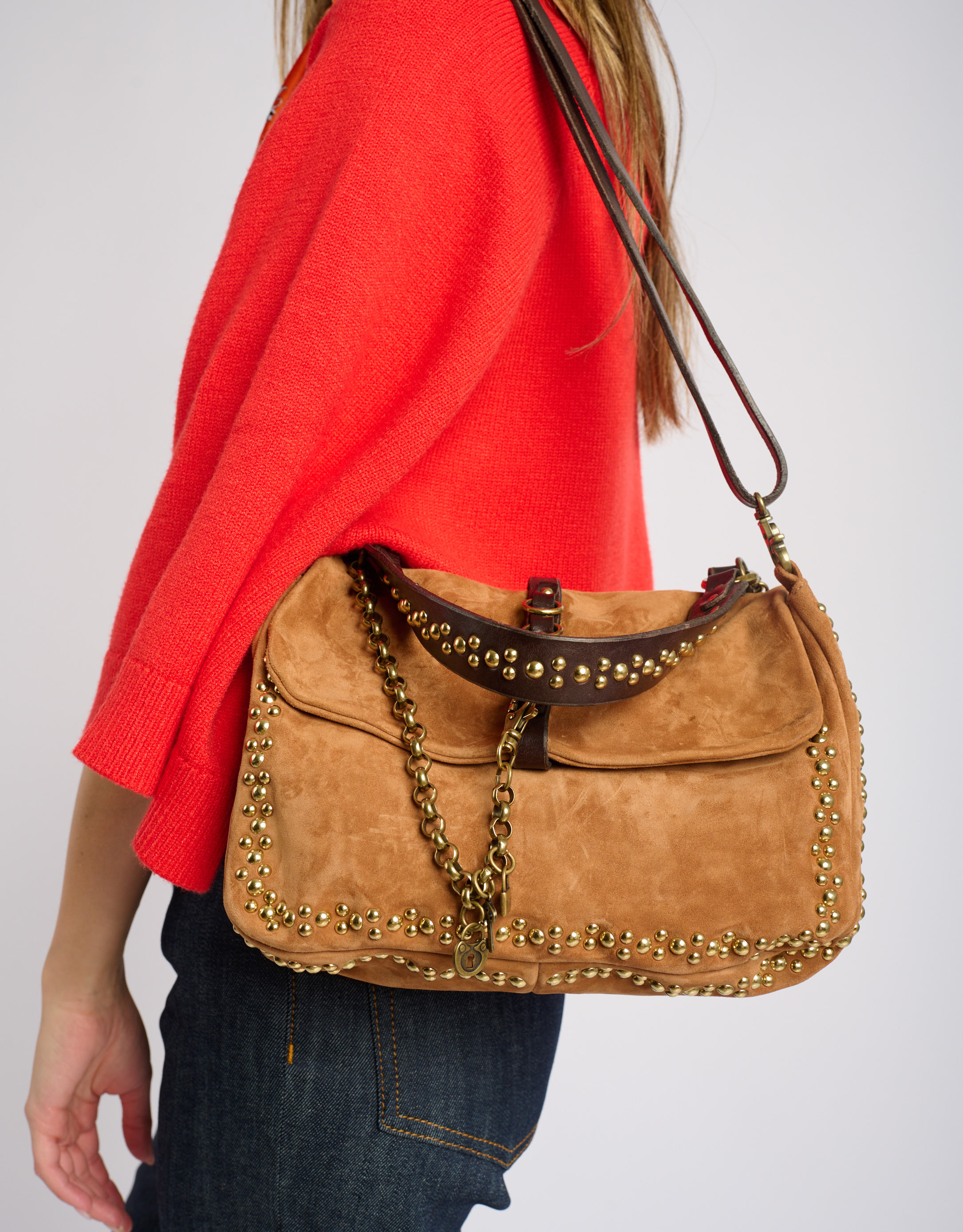 נעלי נשים - A.S. 98 - תיק  זמש קטן שרשרת - קאמל2