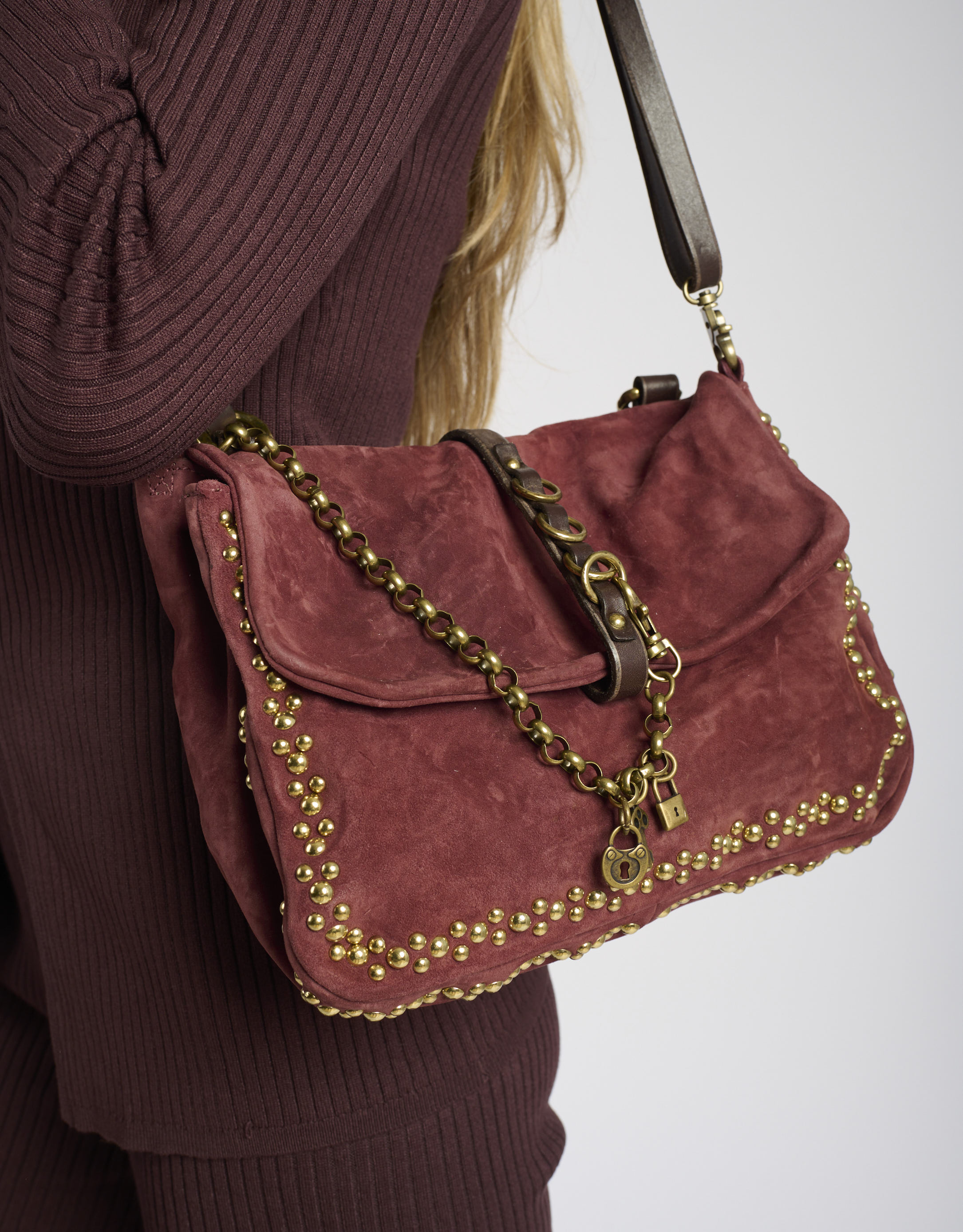 נעלי נשים - A.S. 98 - תיק  זמש קטן שרשרת - בורדו3