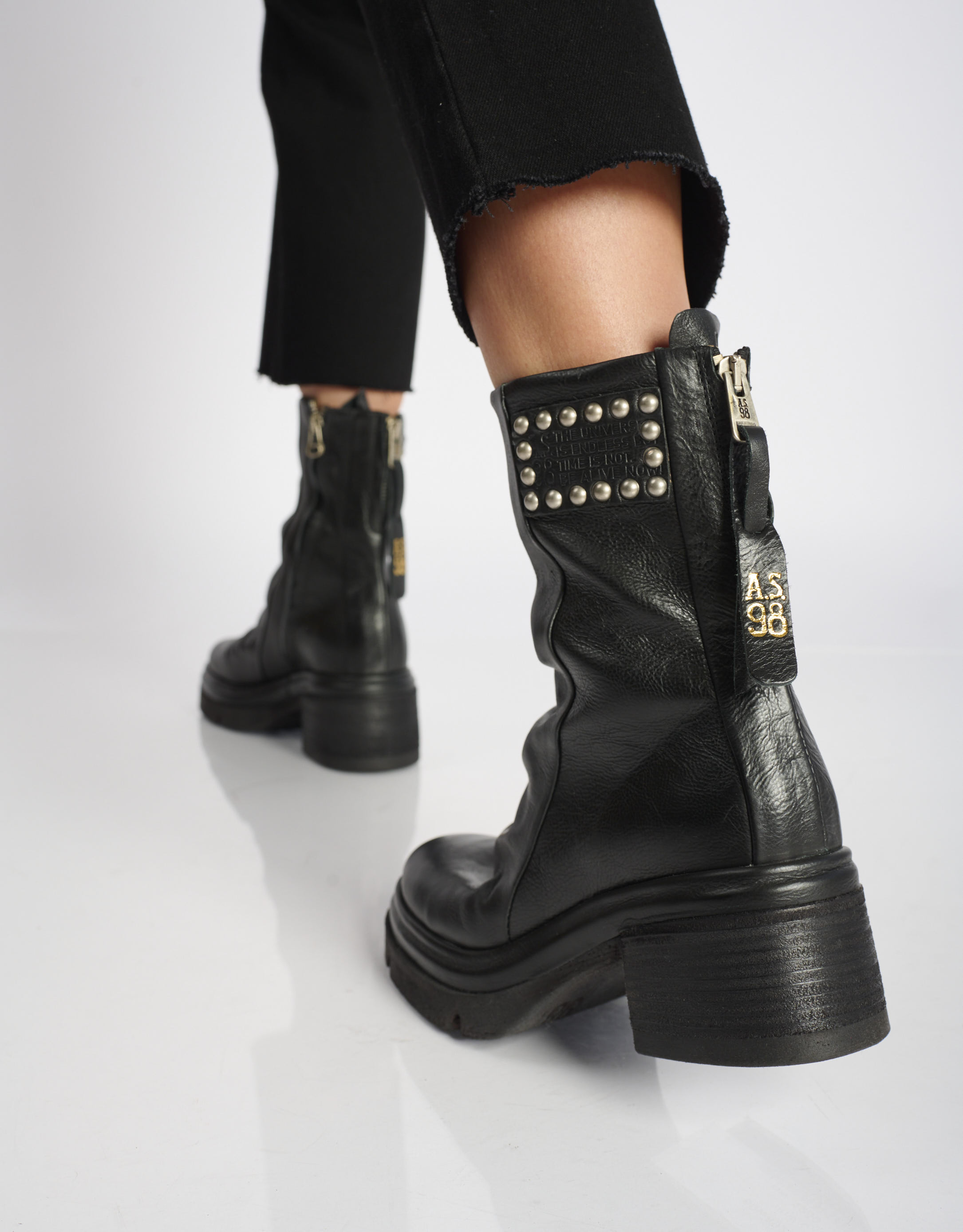 נעלי נשים - A.S. 98 - מגפיים עם ניטים EASY - שחור4