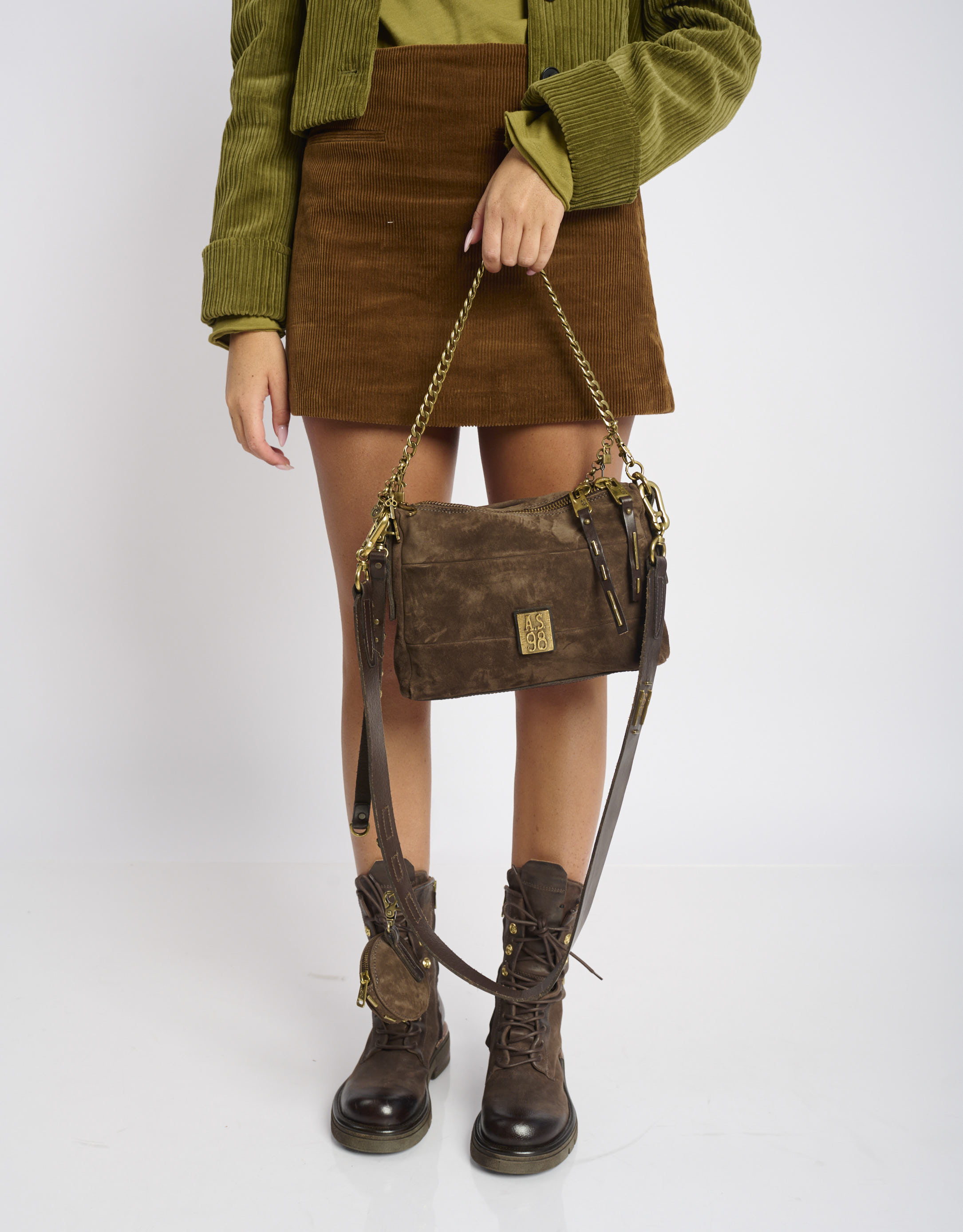 נעלי נשים - A.S. 98 - תיק זמש עם נרתיק MONA - חום כהה2