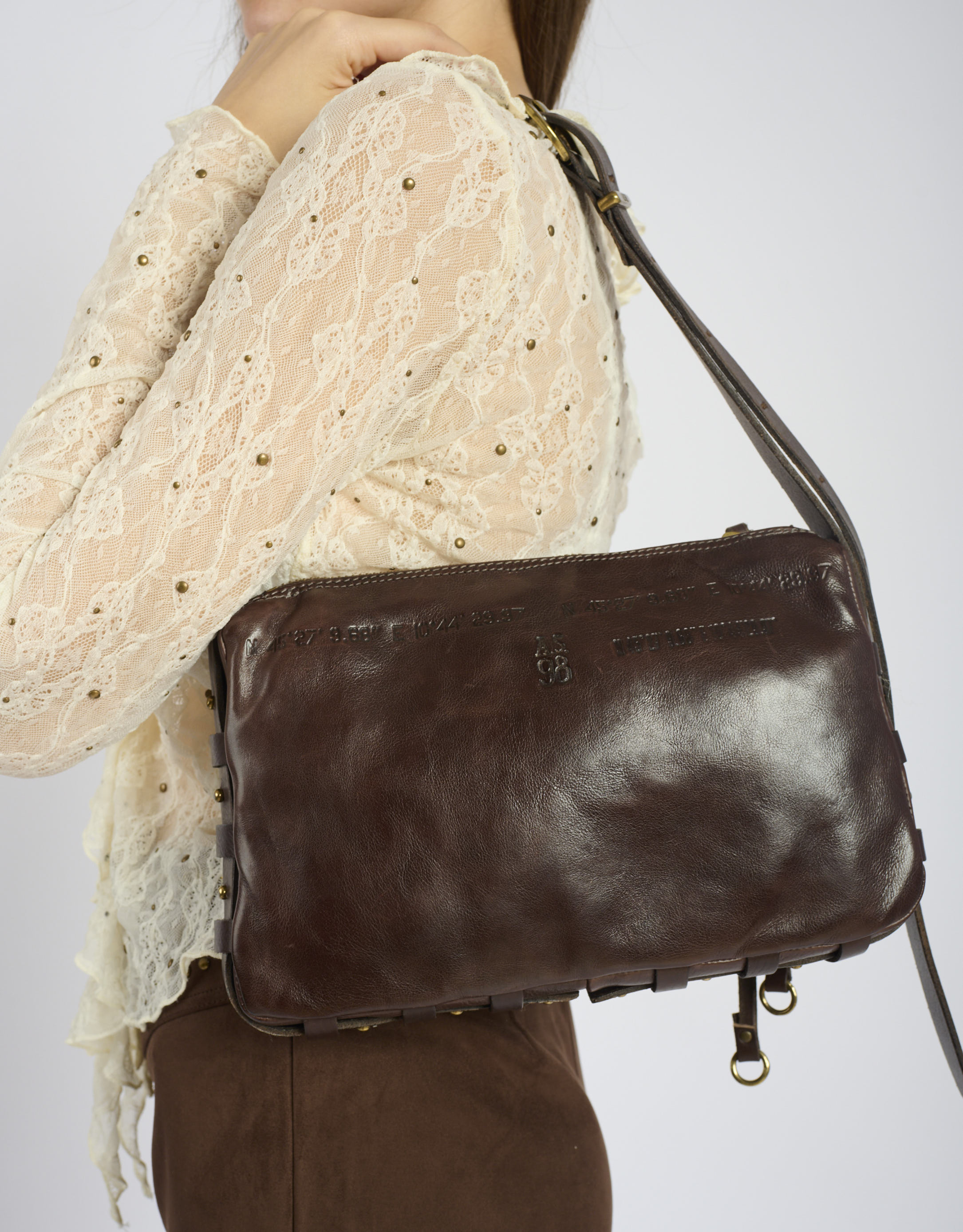 נעלי נשים - A.S. 98 - תיק צד מעור DONNA - חום כהה2