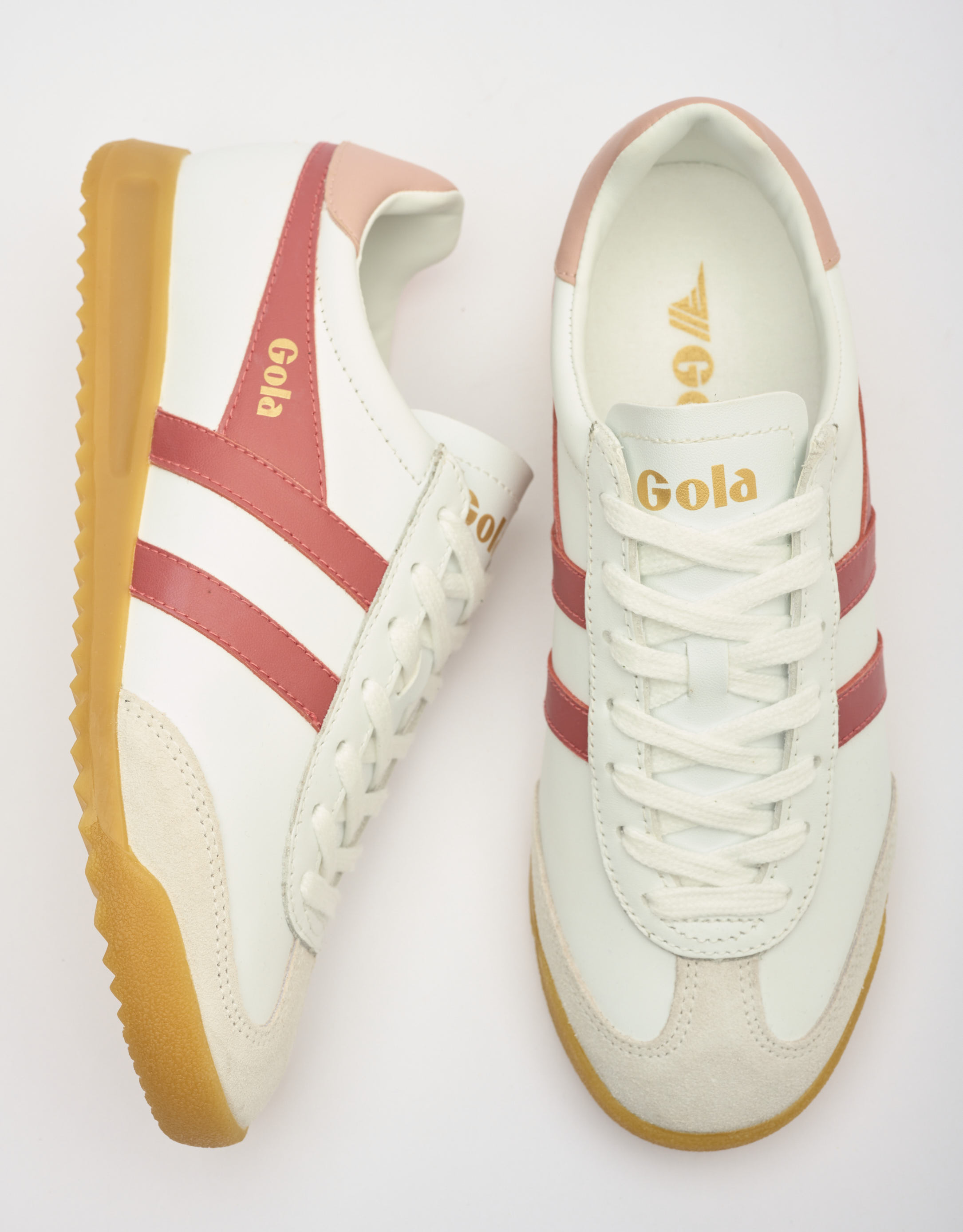 נעלי נשים - Gola - סניקרס עור TORPEDO - לבן   ורוד1
