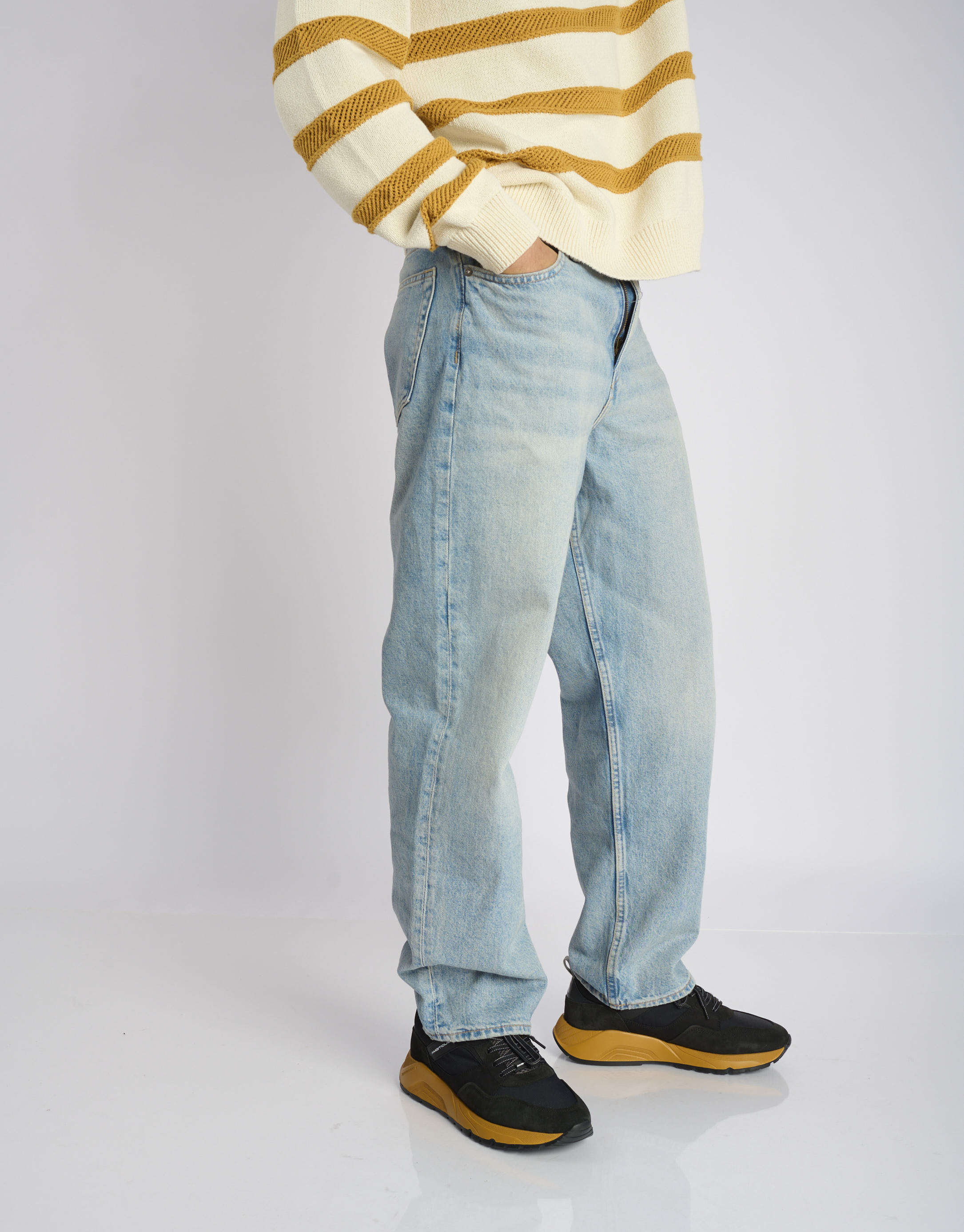 נעלי גברים -  - סניקרס זמש ובד STRIDER - שחור כתום2