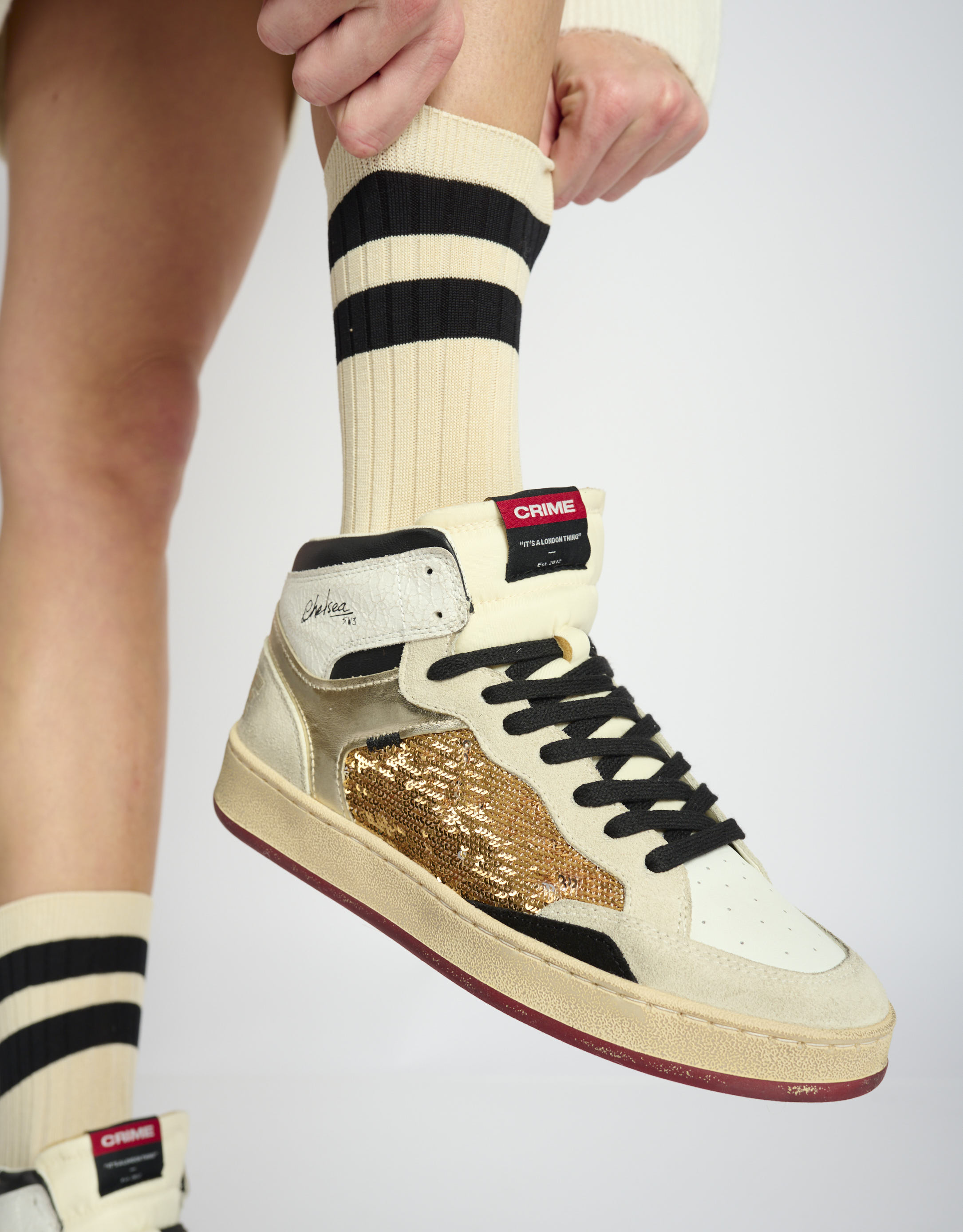 נעלי נשים - Crime London - סניקרס IGGY  גבוהות - לבן   זהב1