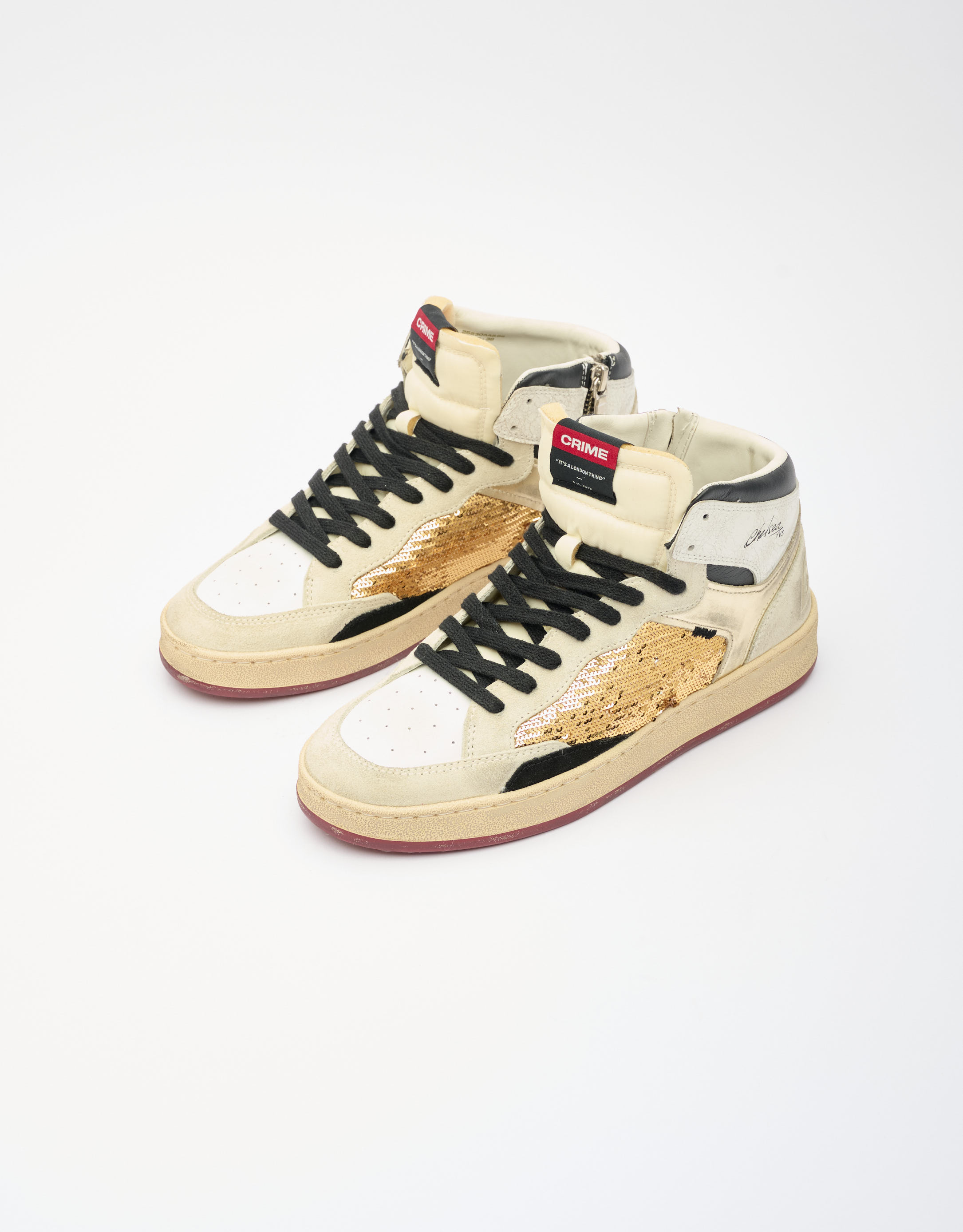 נעלי נשים - Crime London - סניקרס IGGY  גבוהות - לבן   זהב2