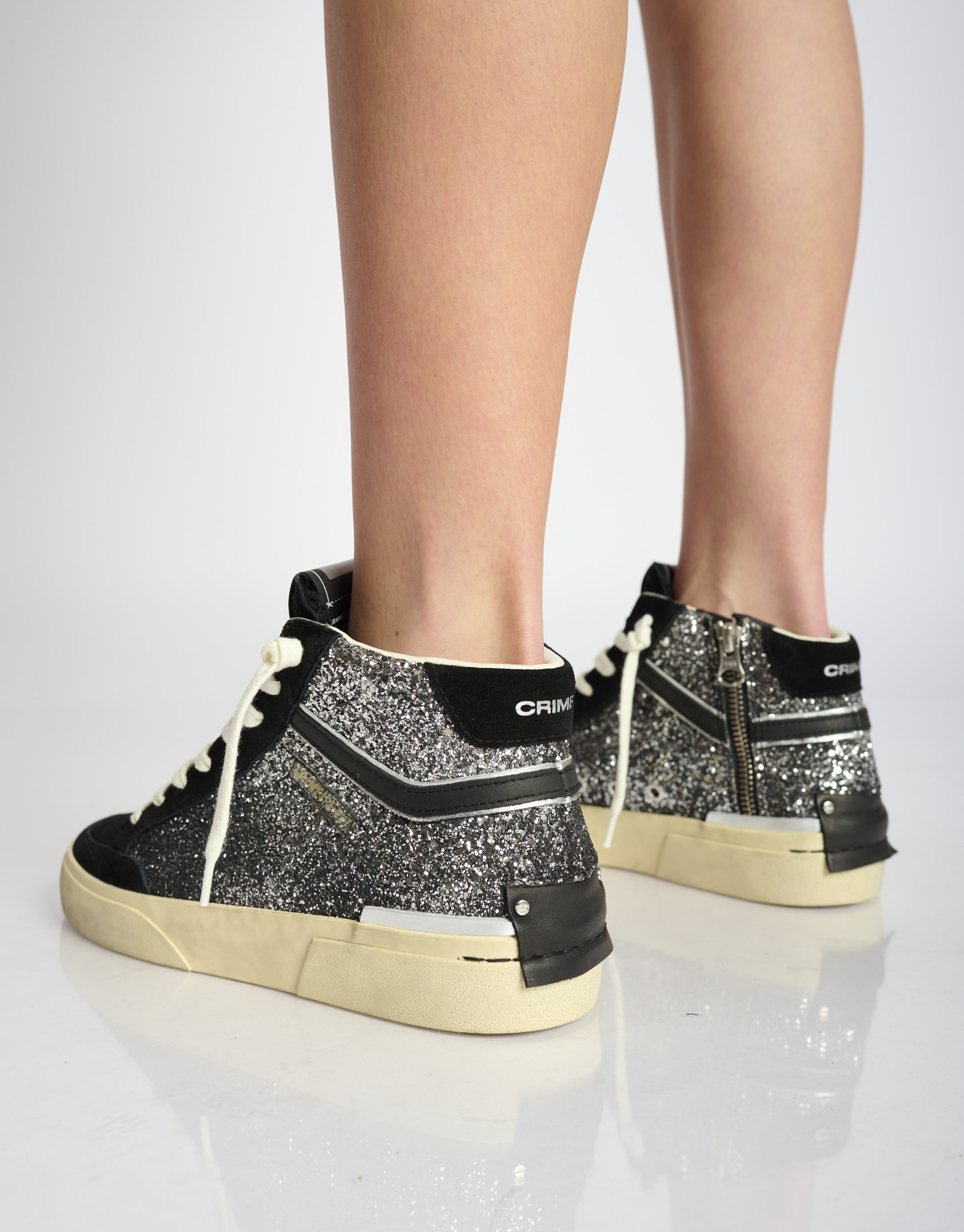 נעלי נשים - Crime London - סניקרס גבוהות JONAS - שחור נצנצים3