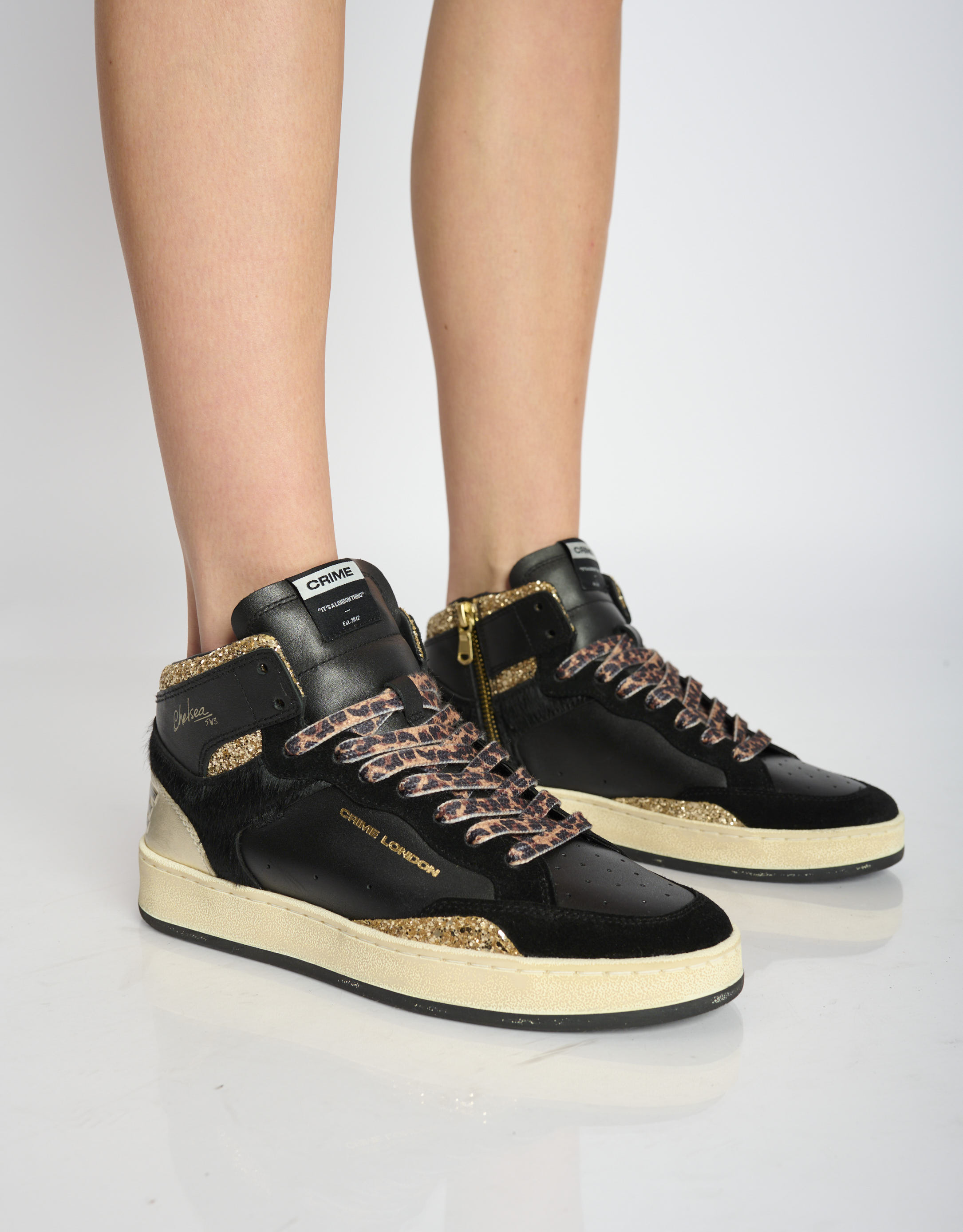 נעלי נשים - Crime London - סניקרס IGGY  גבוהות - שחור   זהב3