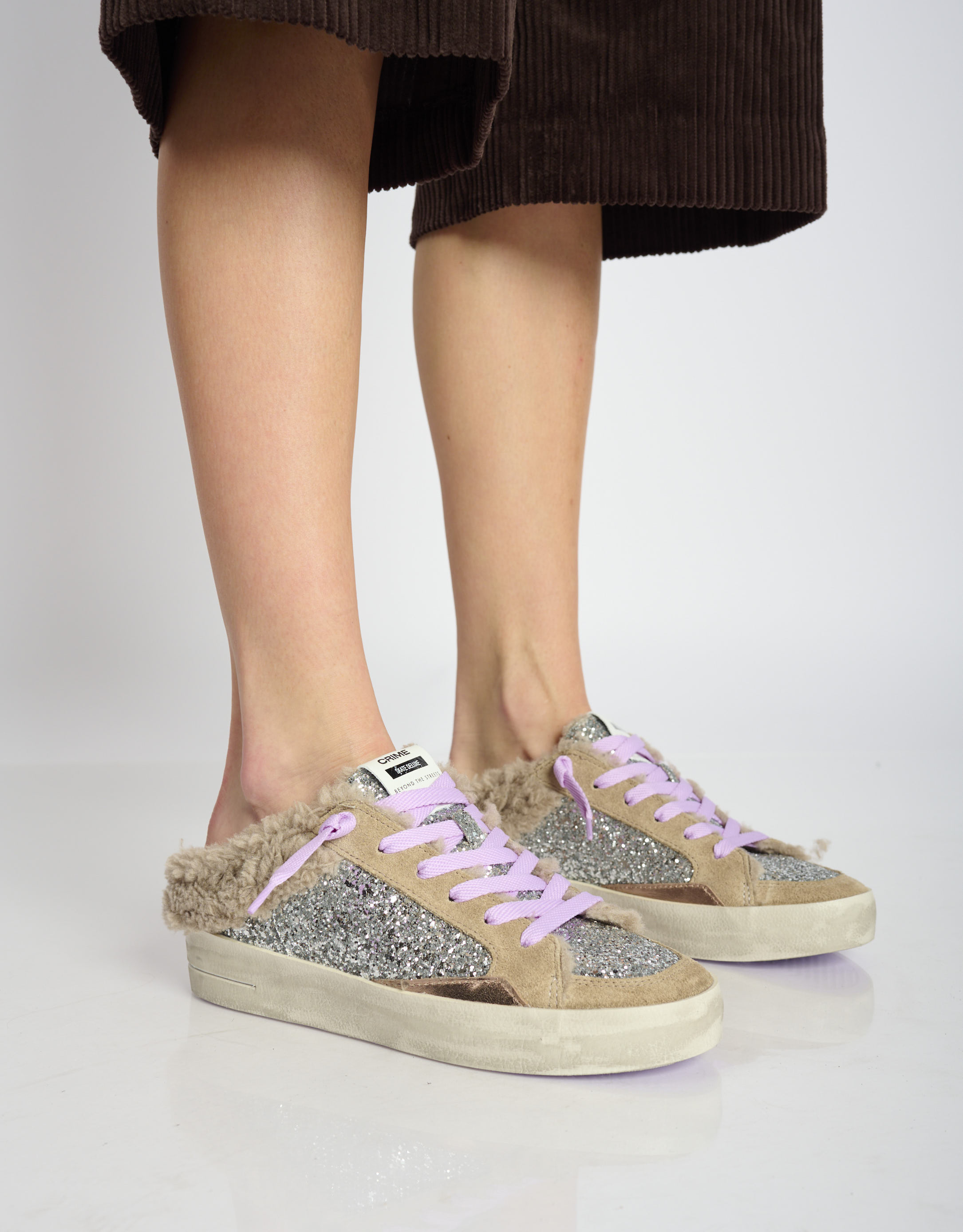 נעלי נשים - Crime London - כפכפים עם פרווה ALANIS - כסף4