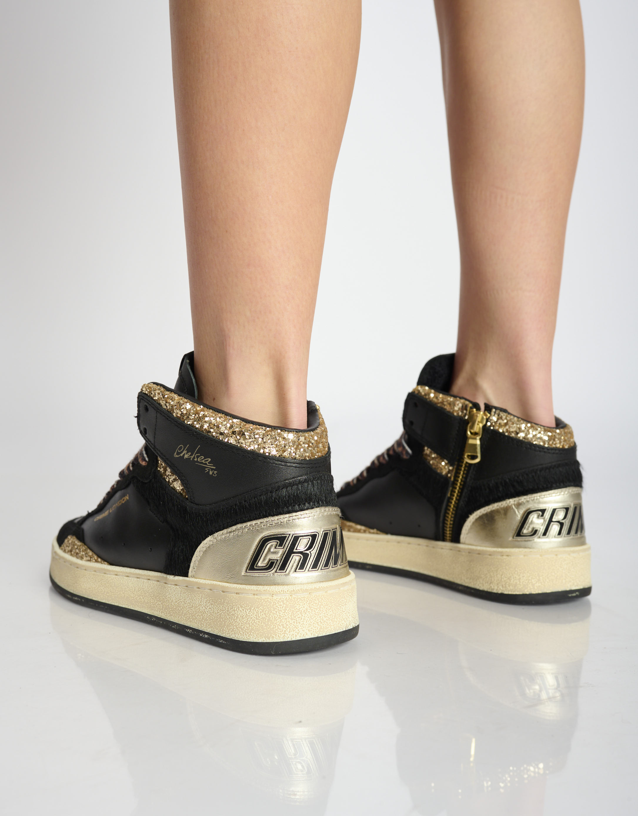 נעלי נשים - Crime London - סניקרס IGGY  גבוהות - שחור   זהב4