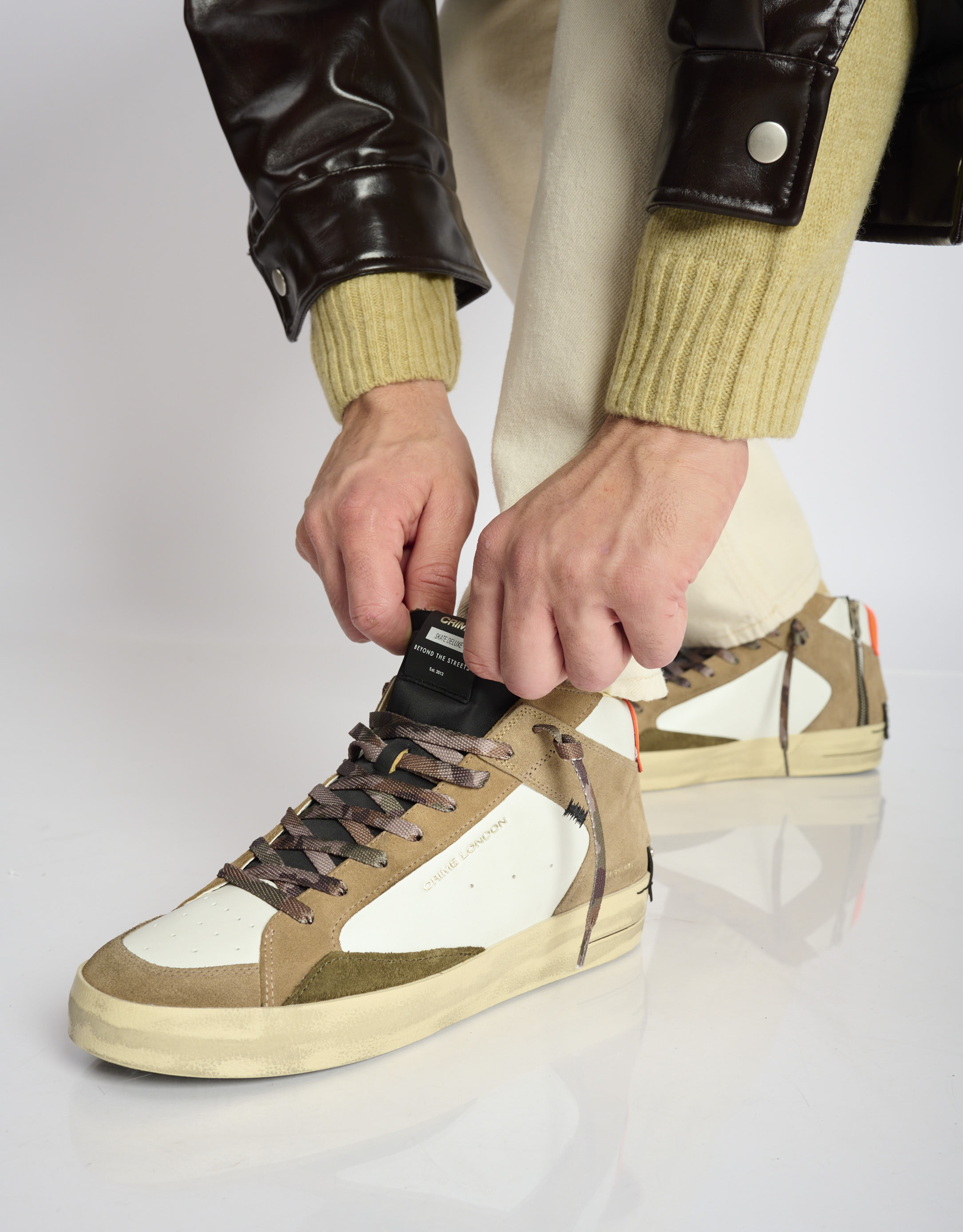 נעלי גברים - Crime London - סניקרס ALBIE גבוהות - לבן   חום1