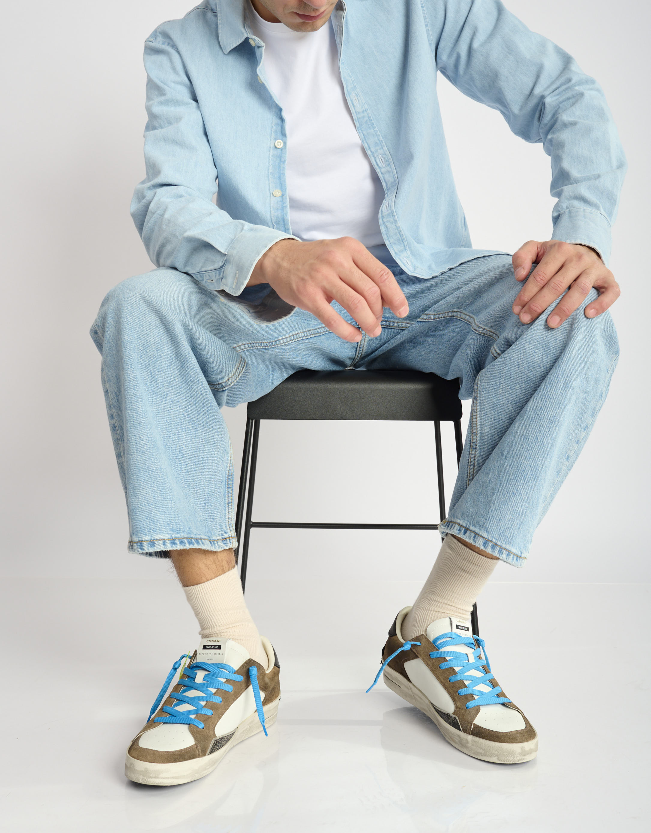 נעלי גברים - Crime London - סניקרס ALBIE - חום   לבן1