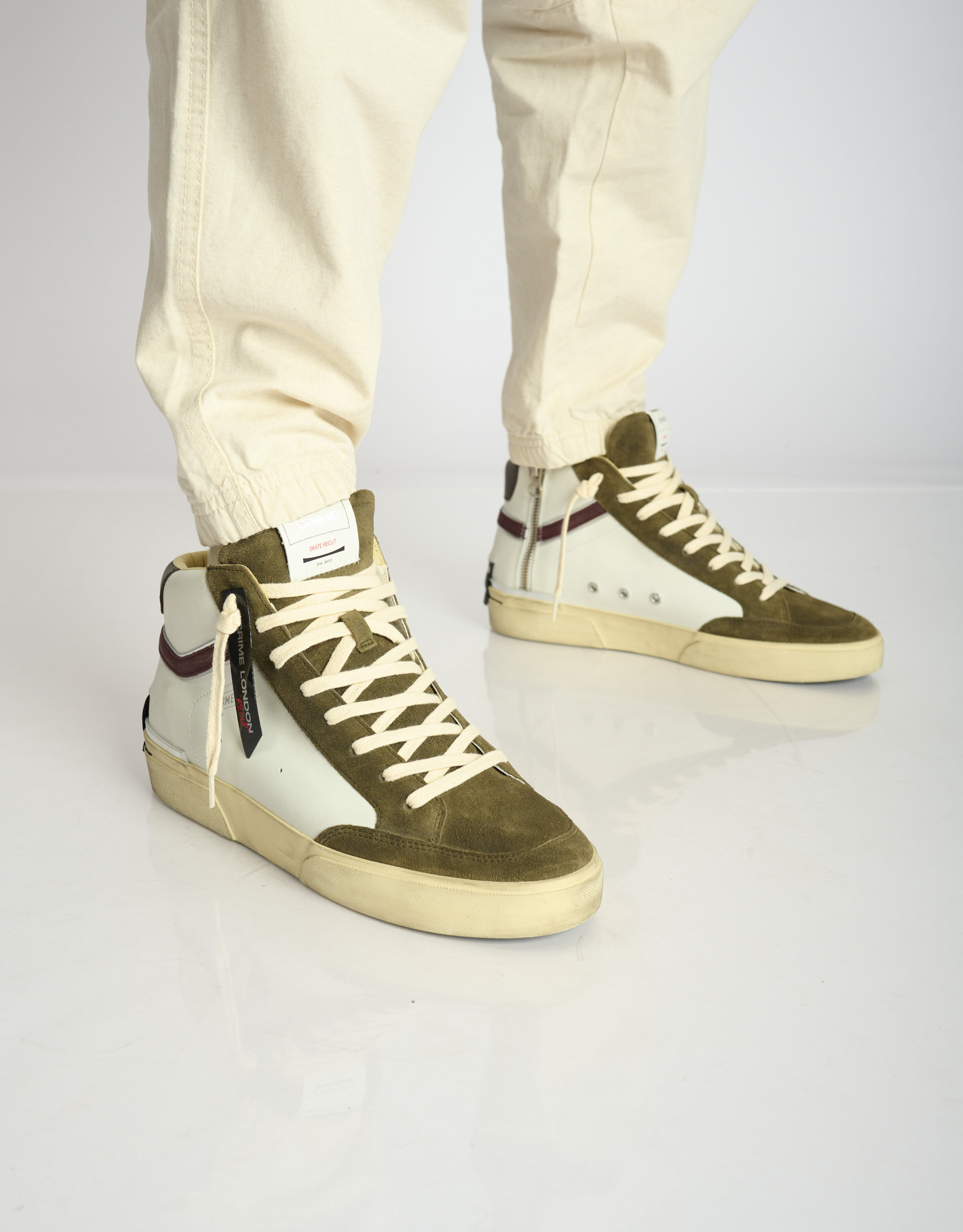 נעלי גברים - Crime London - סניקרס גבוהות JONAS - חאקי   לבן3